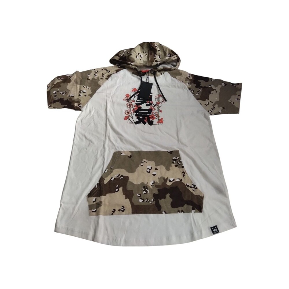 WXYZ Men's White Hoodie T Shirt with Tan Camo Accents Size L New